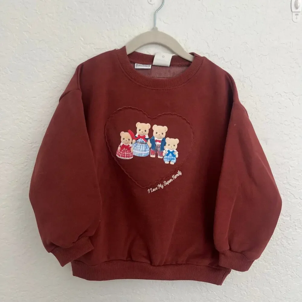 Zara Kids x Calico Critters Bear Family Heart Sweatshirt Size 4Y NWT